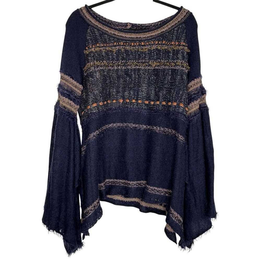 Free People Craft Time Bell Sleeve Sweater M Boho Whimsigoth Mix Media Slouchy